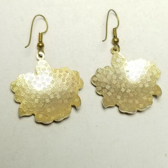 Vintage Colorful Enamel Floral Dangle Earrings, Tropical Flowers, Blue Red - Picture 3 of 6